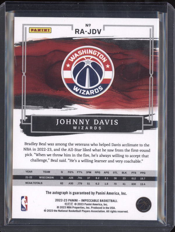 Johnny Davis 2022-23 Panini Impeccable RA-JDV Rookie Auto Asia RC 33/88