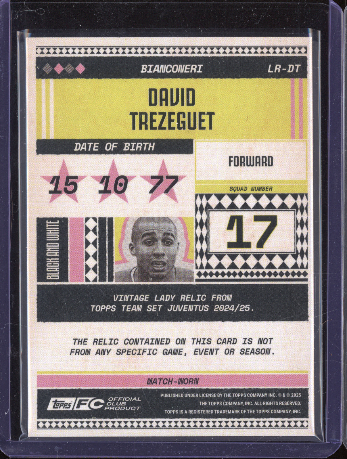 David Trezeguet 2024-25 Topps Team Set Juventus FC LR-DT Vintage Lady Relic /50