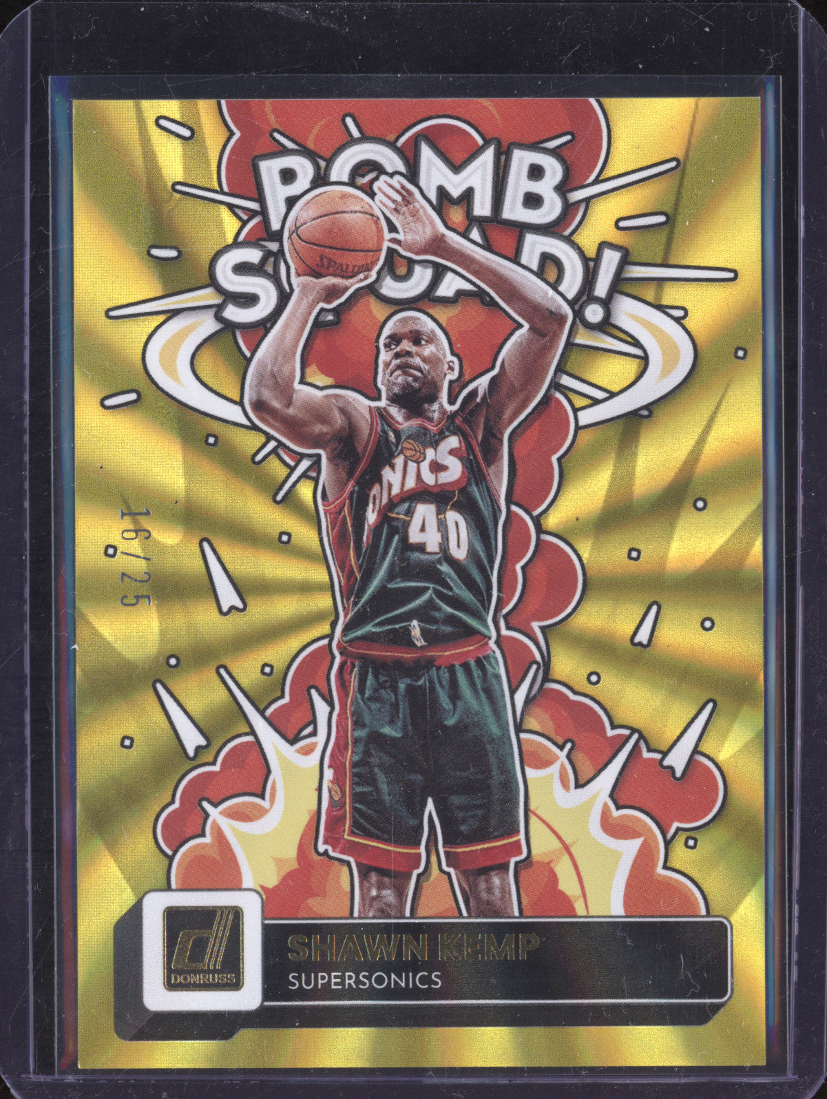 Shawn Kemp 2022-23 Panini Donruss 20 Bomb Squad Yellow Laser Holo 16/25