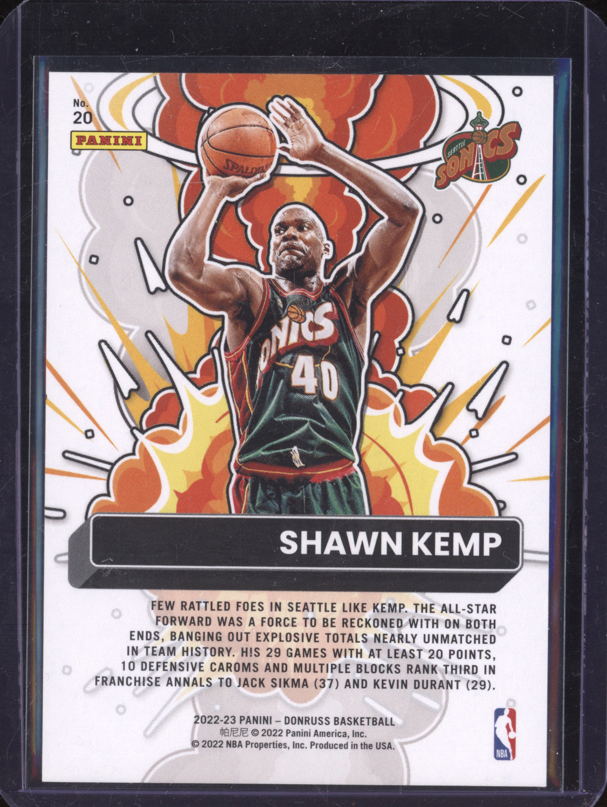 Shawn Kemp 2022-23 Panini Donruss 20 Bomb Squad Yellow Laser Holo 16/25