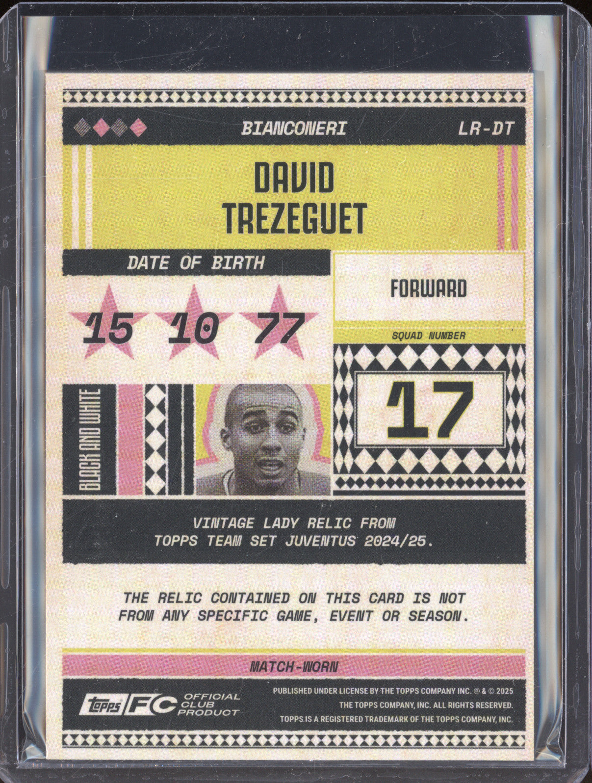 David Trezeguet 2024-25 Topps Team Set Juventus FC LR-DT Vintage Lady Relic /99
