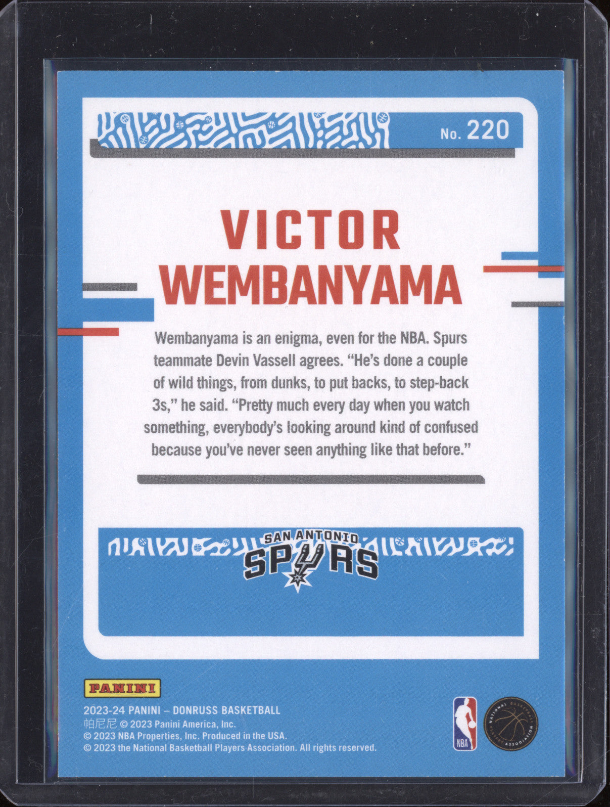 Victor Wembanyama 2023-24 Panini Donruss 220 Rated Rookie RC 94/199