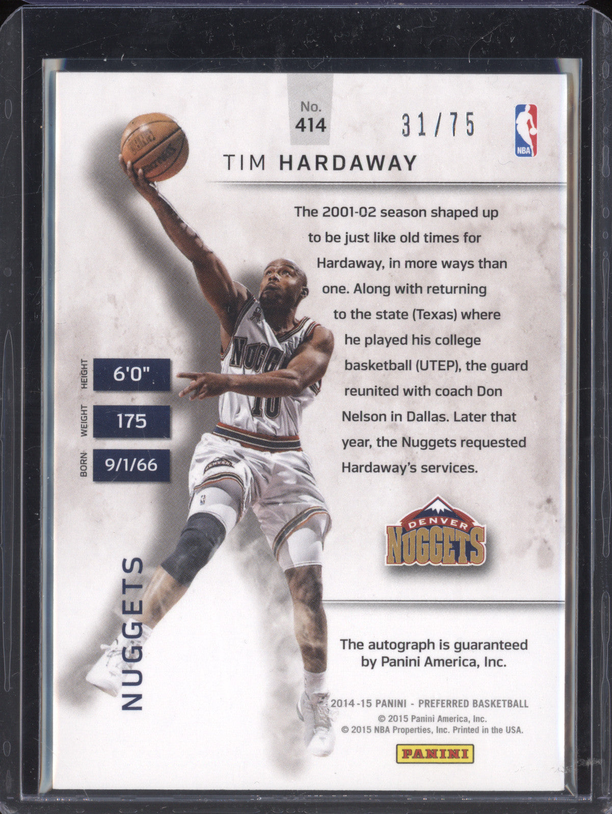 Tim Hardaway 2014-15 Panini Preferred 414 Signatures 31/75