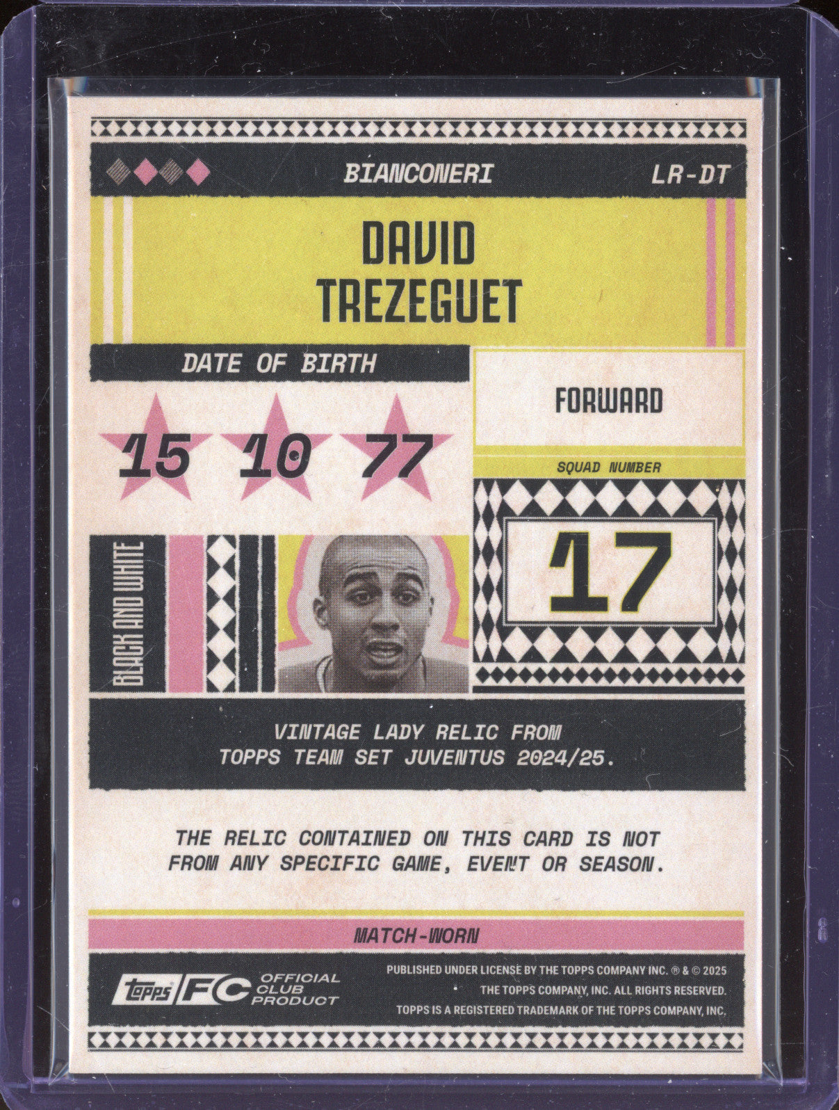 David Trezeguet 2024-25 Topps Team Set Juventus FC LR-DT Vintage Lady Relic
