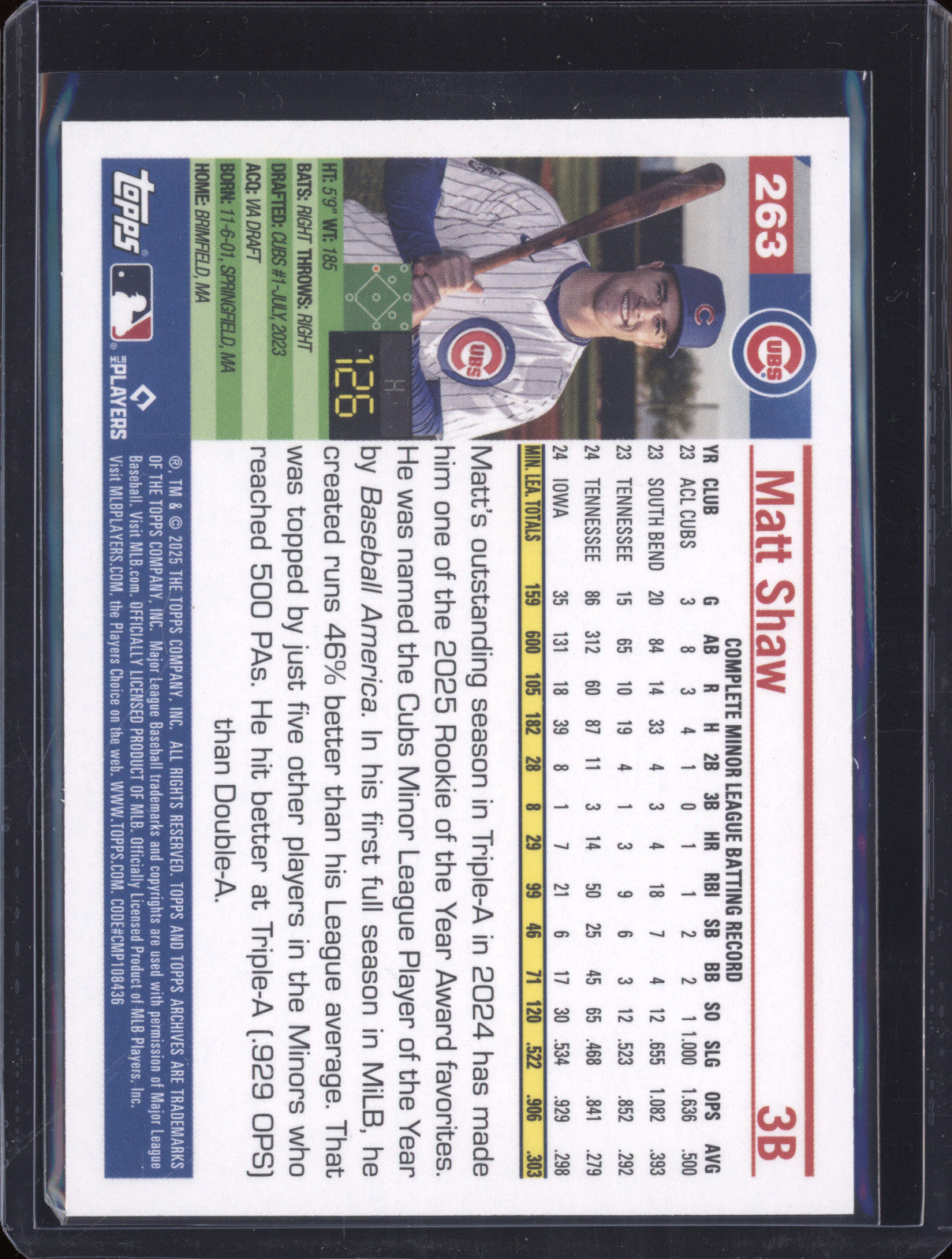 Matt Shaw 2025 Topps Archives 263 Rainbow Foilboard /149