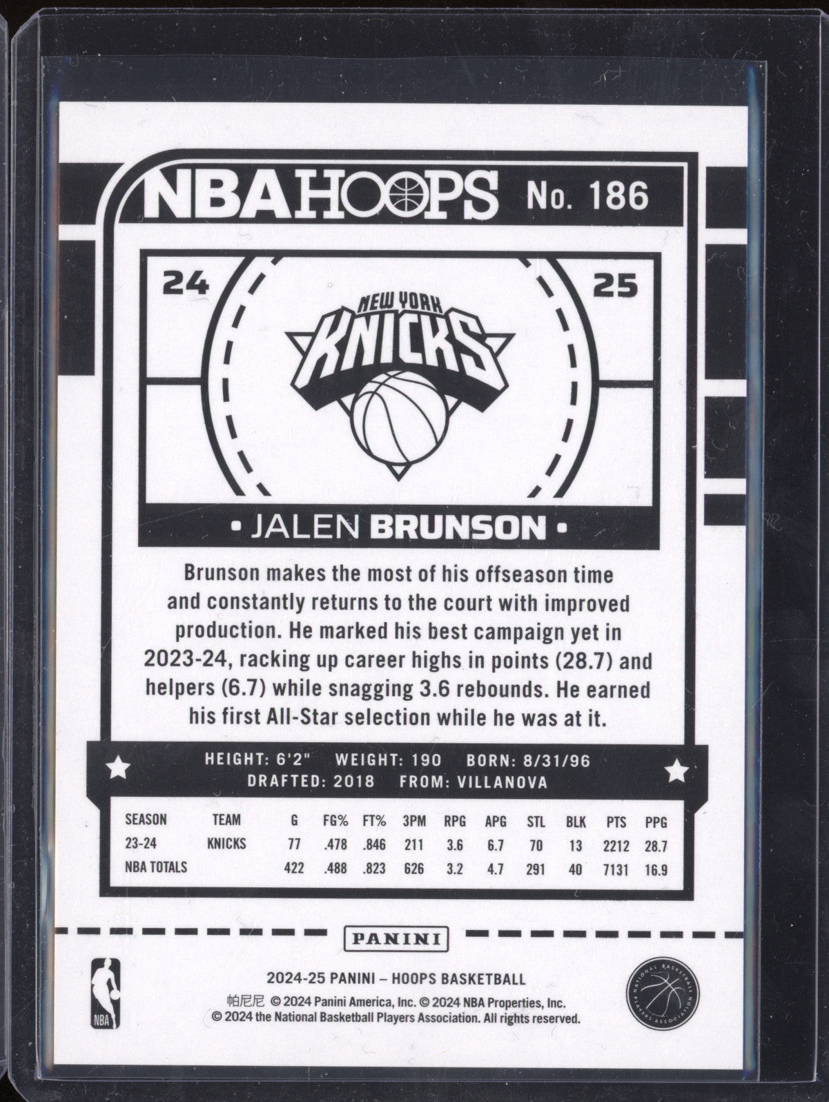 Jalen Brunson 2024-25 Panini Hoops 186 Green Wave 13/99