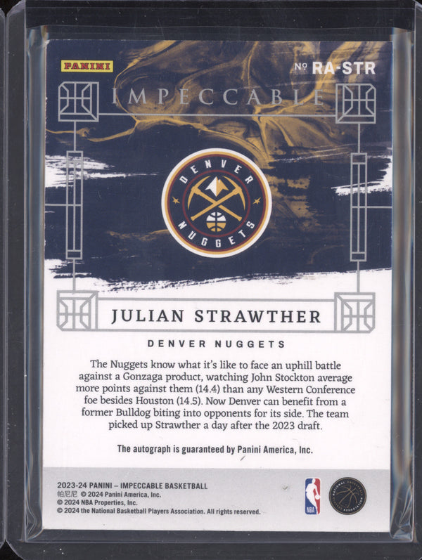 Julian Strawther 2023-24 Panini Impeccable RA-STR Rookie Auto Int RC 6/88