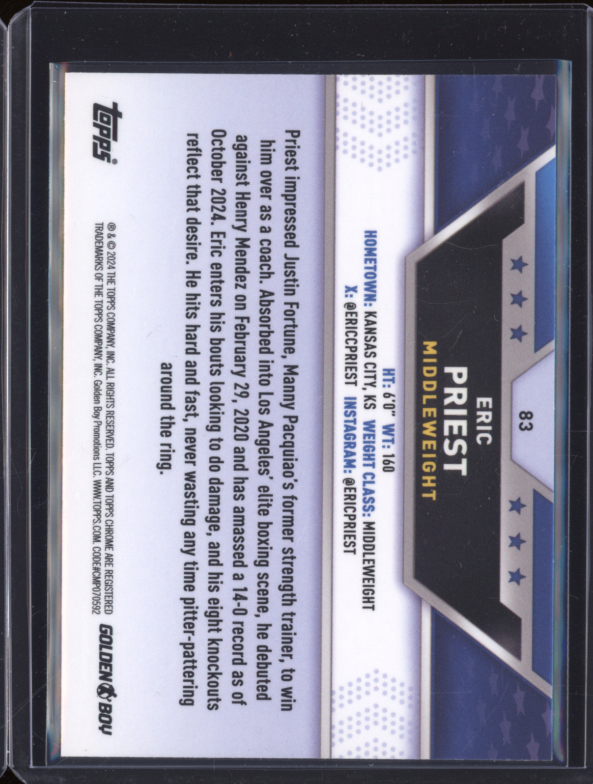 Eric Priest 2024-25 Topps Boxing Chrome 83 Boxing Glove 11/75