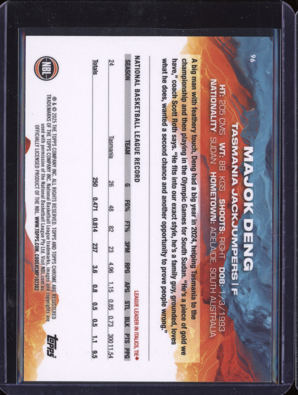 Majok Deng 2024 Topps Chrome NBL 96 Green Refractor 01/99