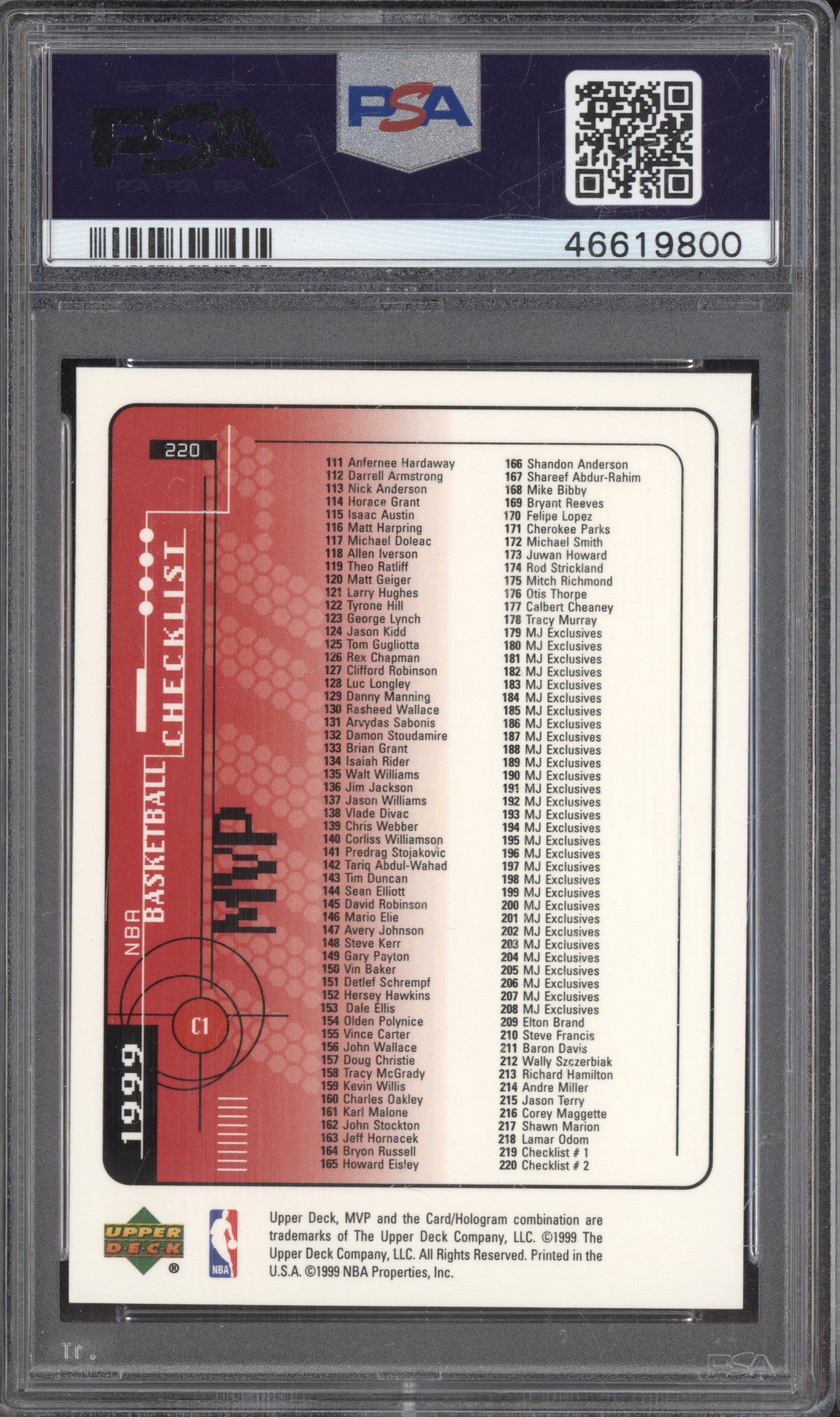1999 Upper Deck MVP 220 Michael Jordan PSA 9