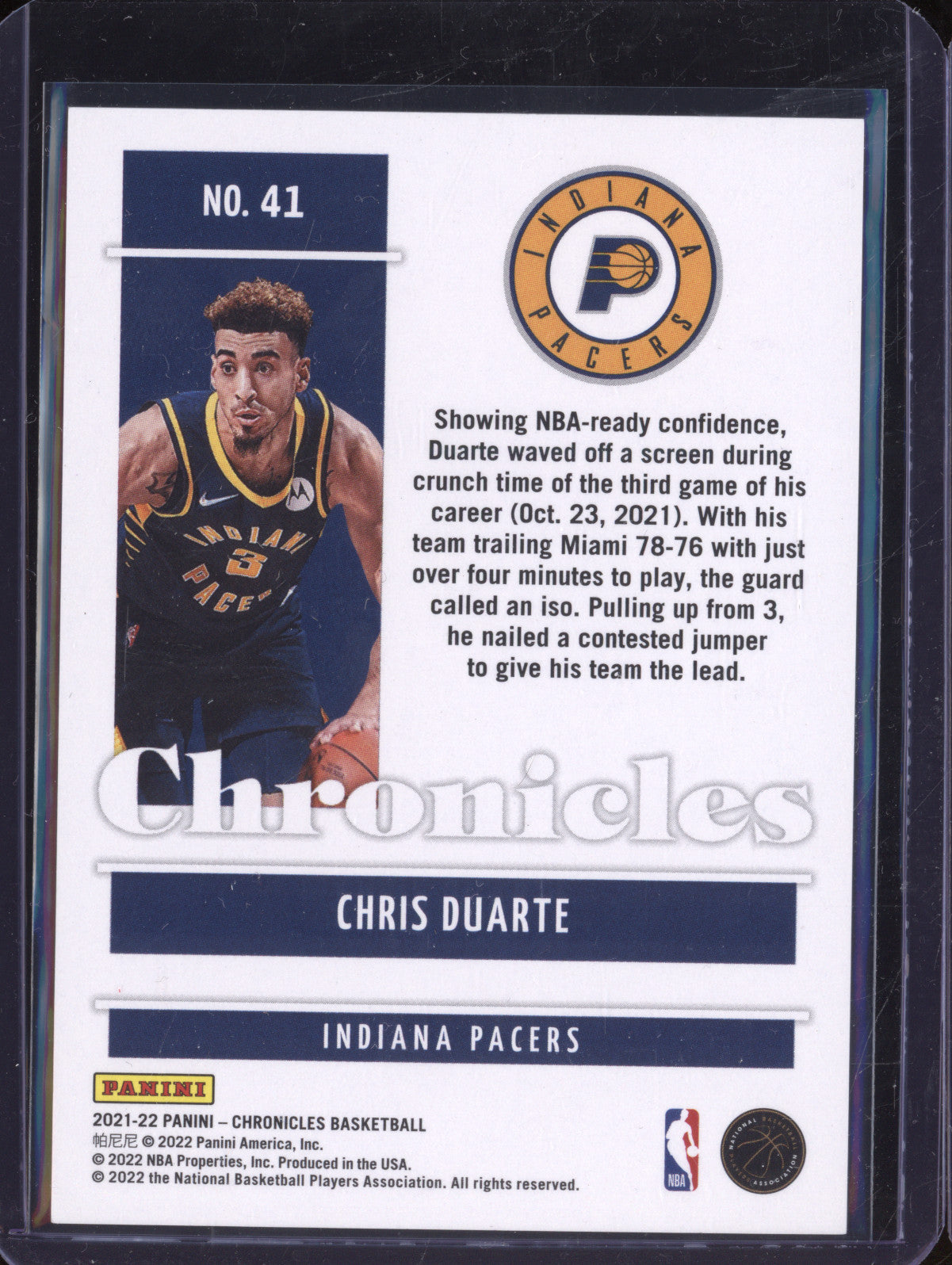 Chris Duarte 2021-22 Panini Chronicles 41 Platinum RC 1/1