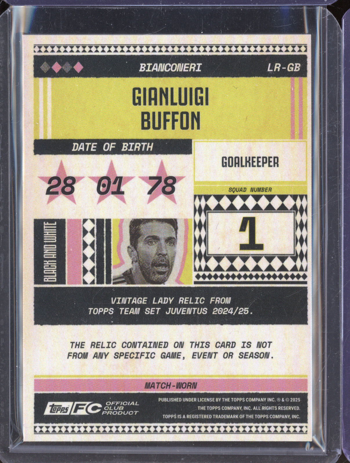 Gianluigi Buffon 2024-25 Topps Team Set Juventus FC LR-GB Vintage Lady Relic /50