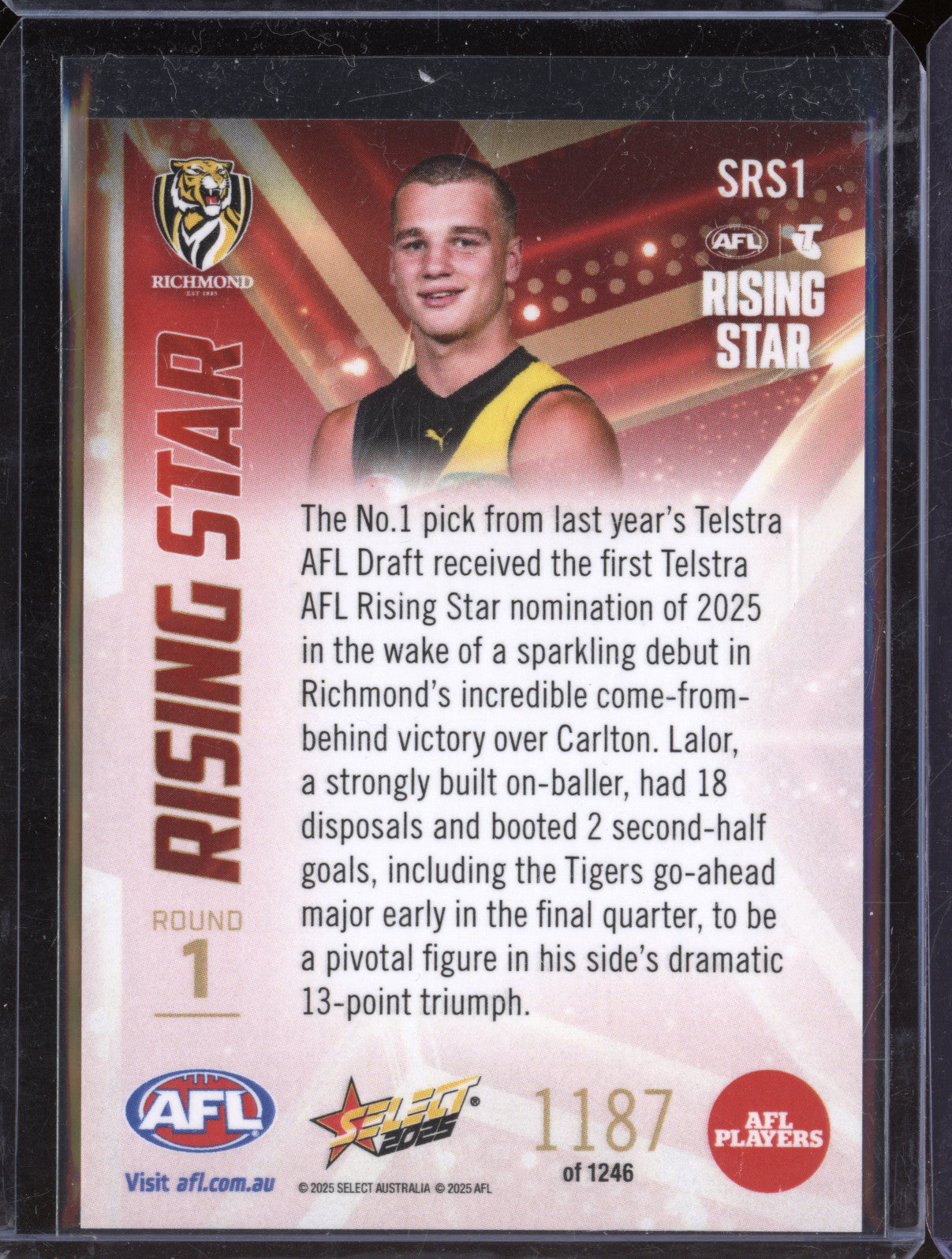Sam Lalor 2025 Select Hilites SRS1 Rising Star RC 1187/1246