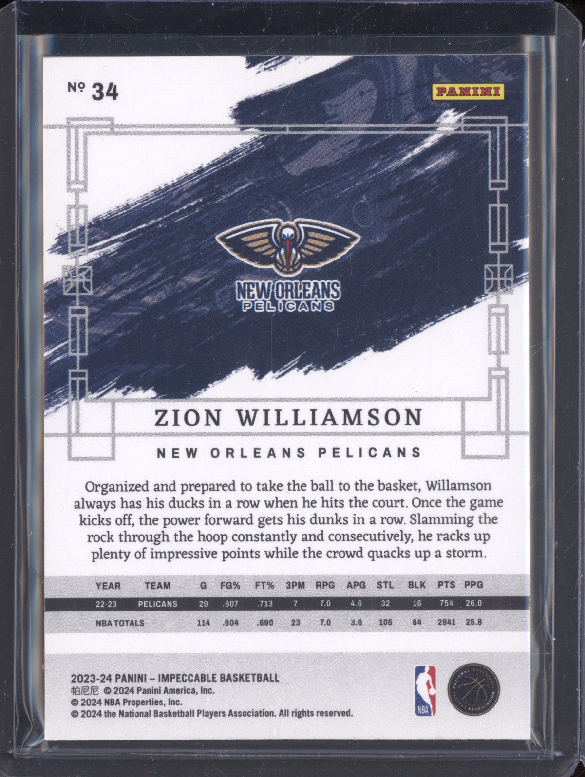 Zion Williamson 2023-24 Panini Impeccable 34 International Red 3/8