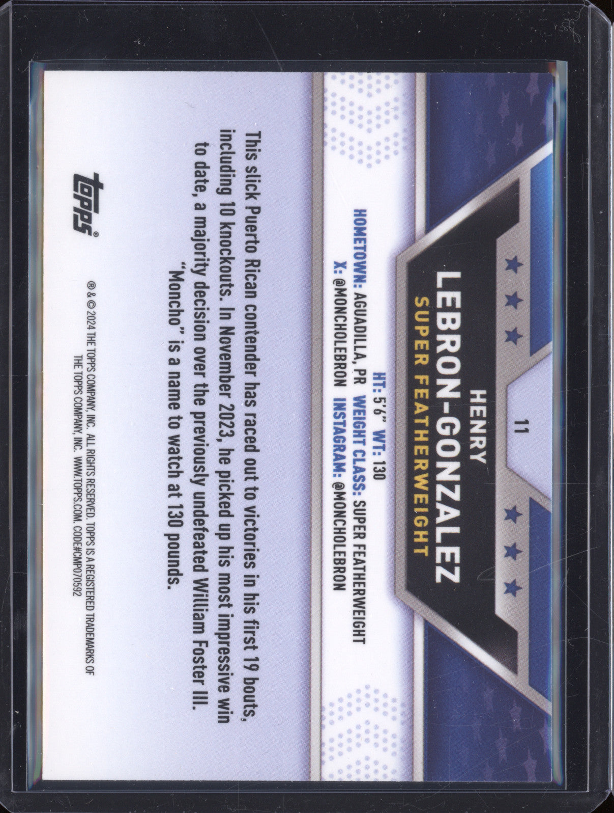 Henry Lebron-Gonzalez 2024-25 Topps Boxing Chrome 11 Aqua RC 096/150