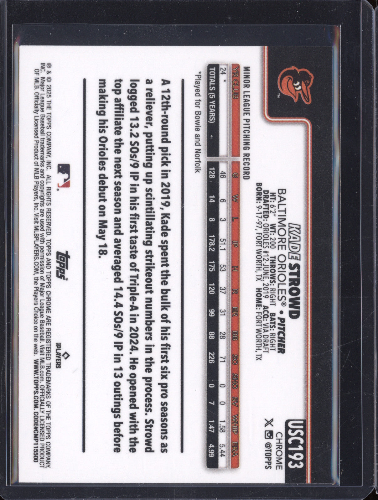 Kade Strowd 2025 Topps Chrome Update USC193 Blue Lava Refractor /150 RC