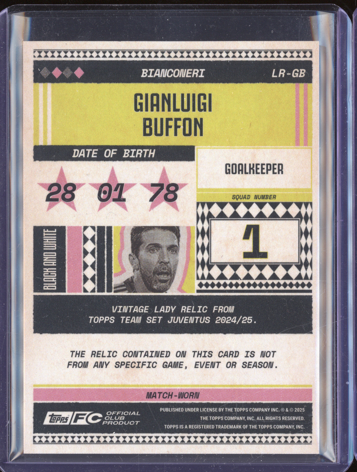 Gianluigi Buffon 2024-25 Topps Team Set Juventus FC LR-GB Vintage Lady Relic