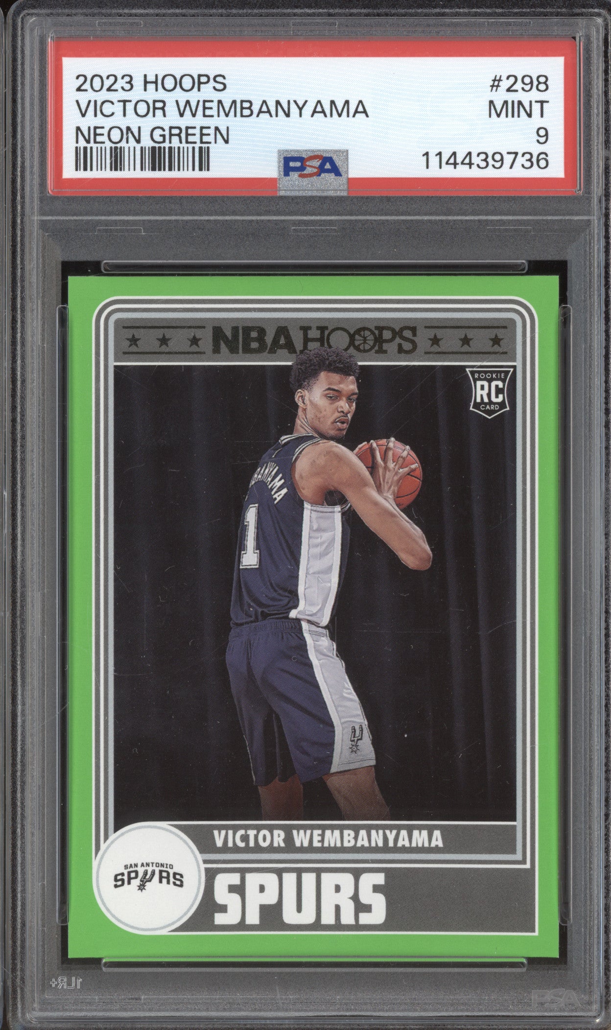 Victor Wembanyama  2023-24 Panini Hoops 298 Neon Green RC PSA 9