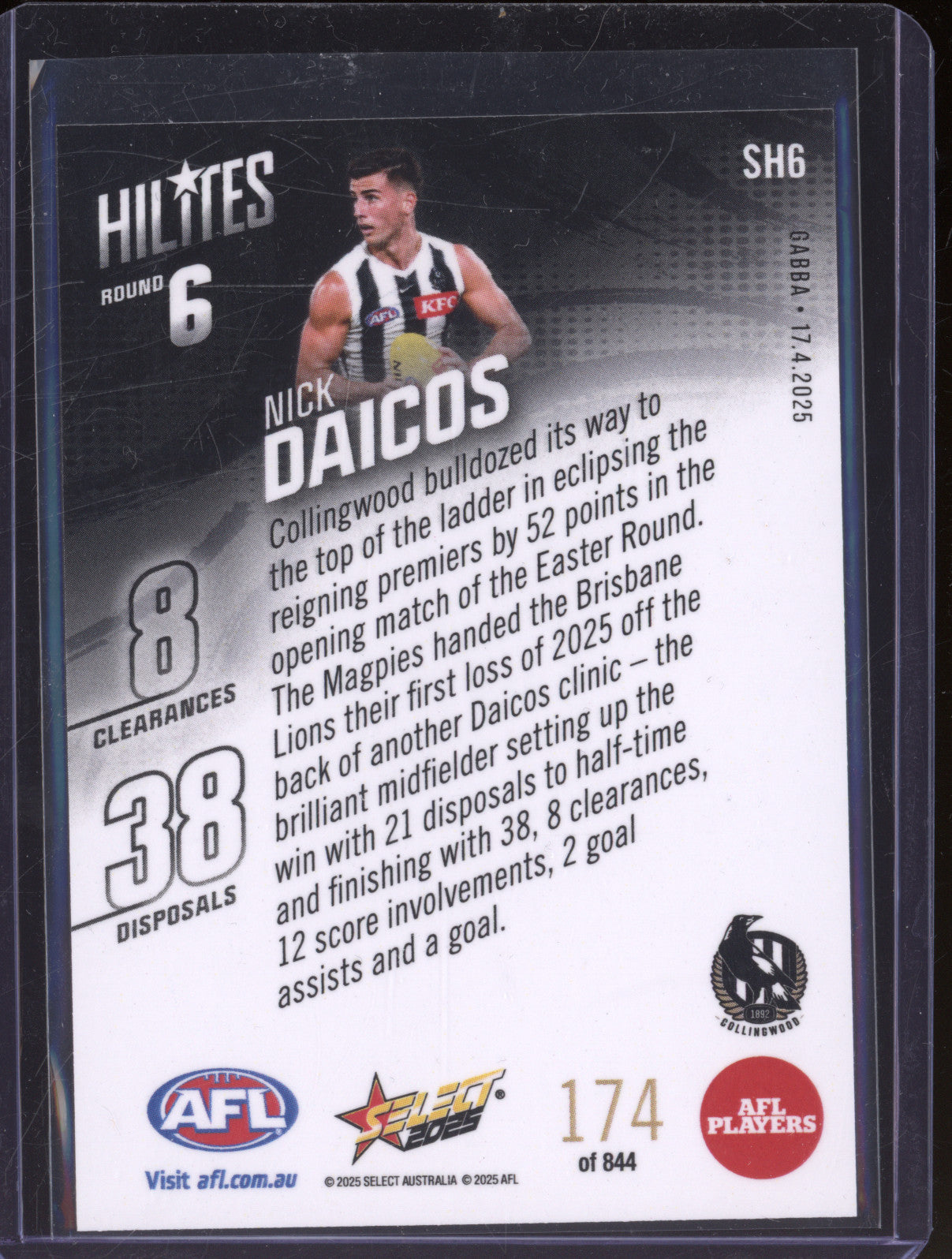 Nick Daicos 2025 Select Hilites SH6 Round 6 174/844
