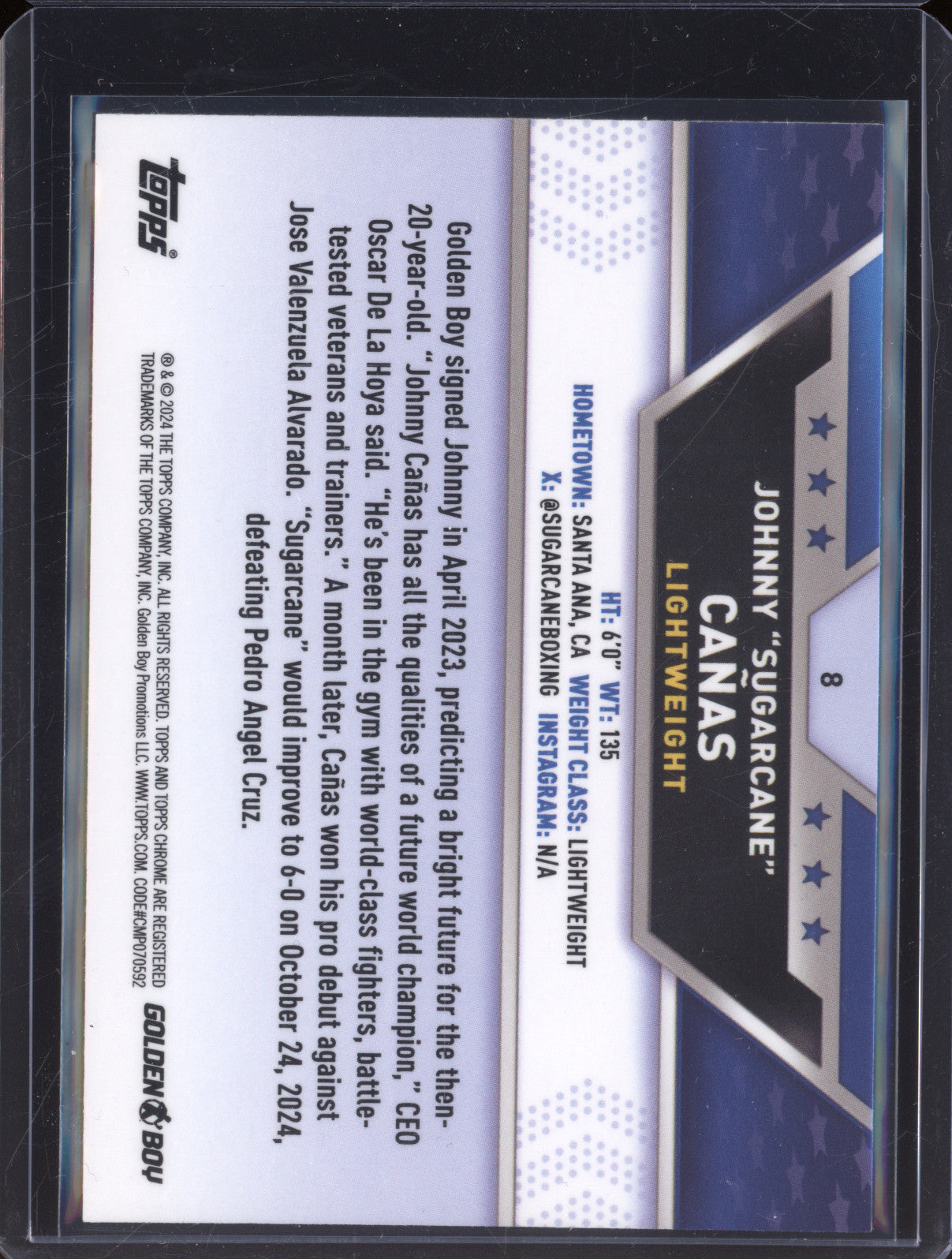 Johnny 'Sugarcane' Canas 2024-25 Topps Boxing Chrome 8 Bronze 180/225