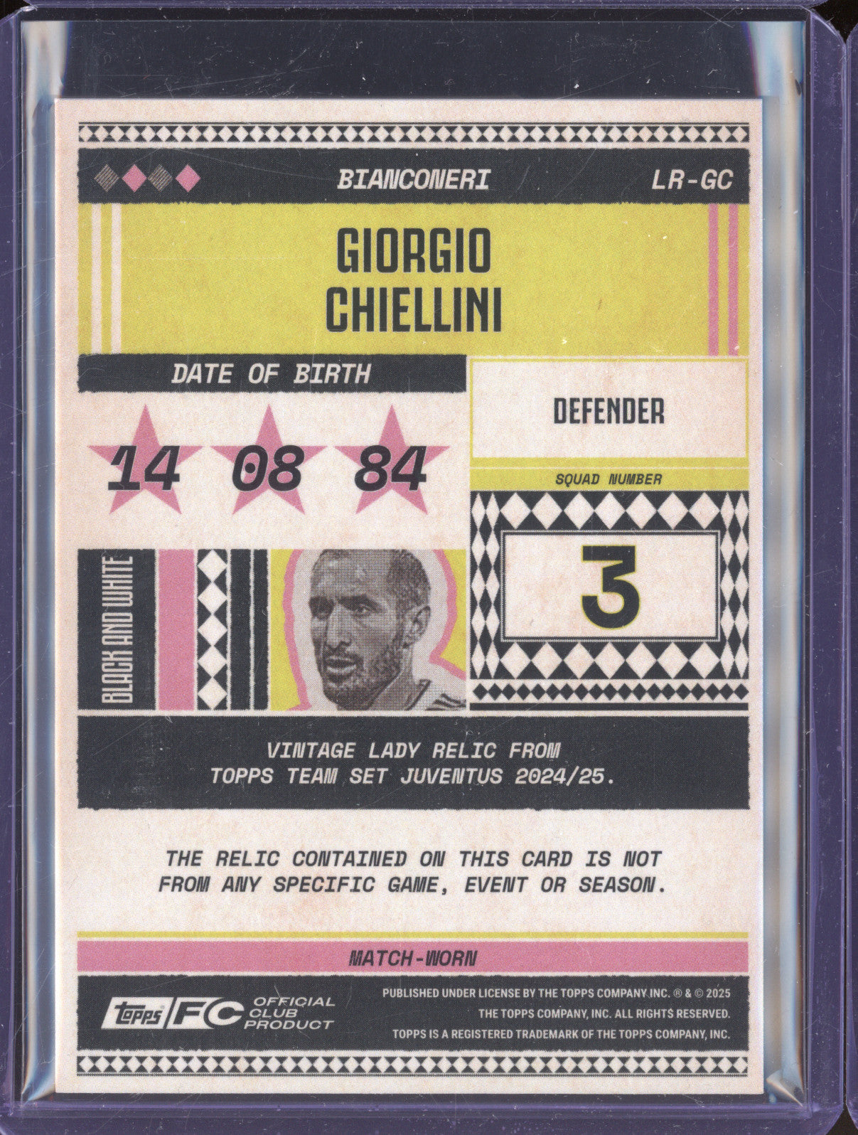 Giorgio Chiellini 2024-25 Topps Team Set Juventus LR-GC Vintage Lady Relic /99