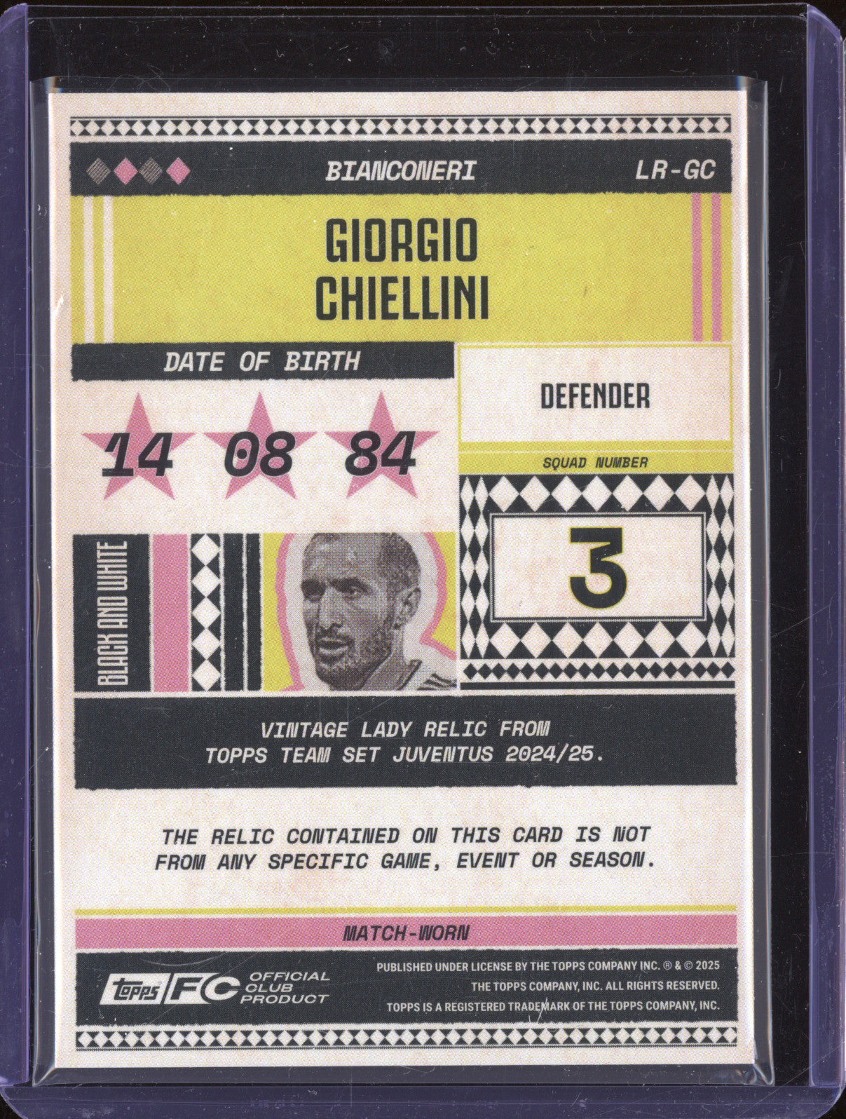Giorgio Chiellini 2024-25 Topps Team Set Juventus LR-GC Vintage Lady Relic /250