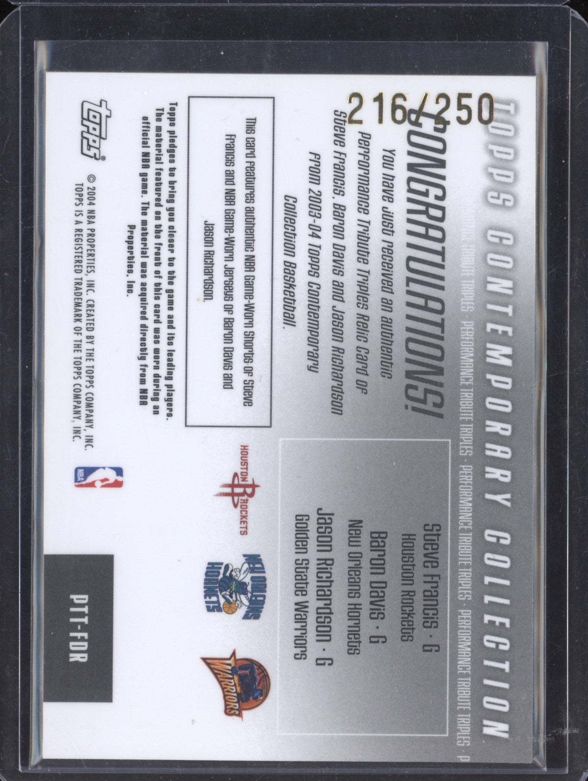 Francis Davis Richardson  Topps Contemporary Collection Triples Relic 216/250