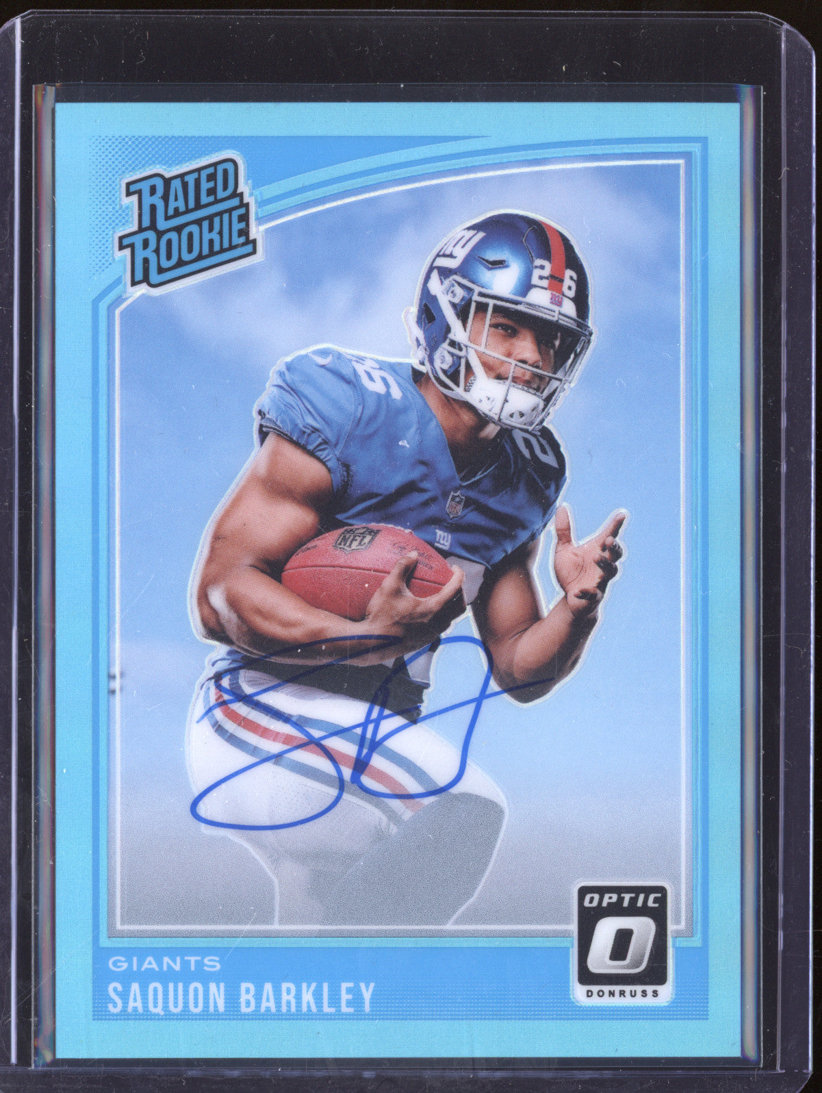 Saquon Barkley 2018 Panini Donruss Optic 156 Rated Rookie Auto Blue RC 5/75