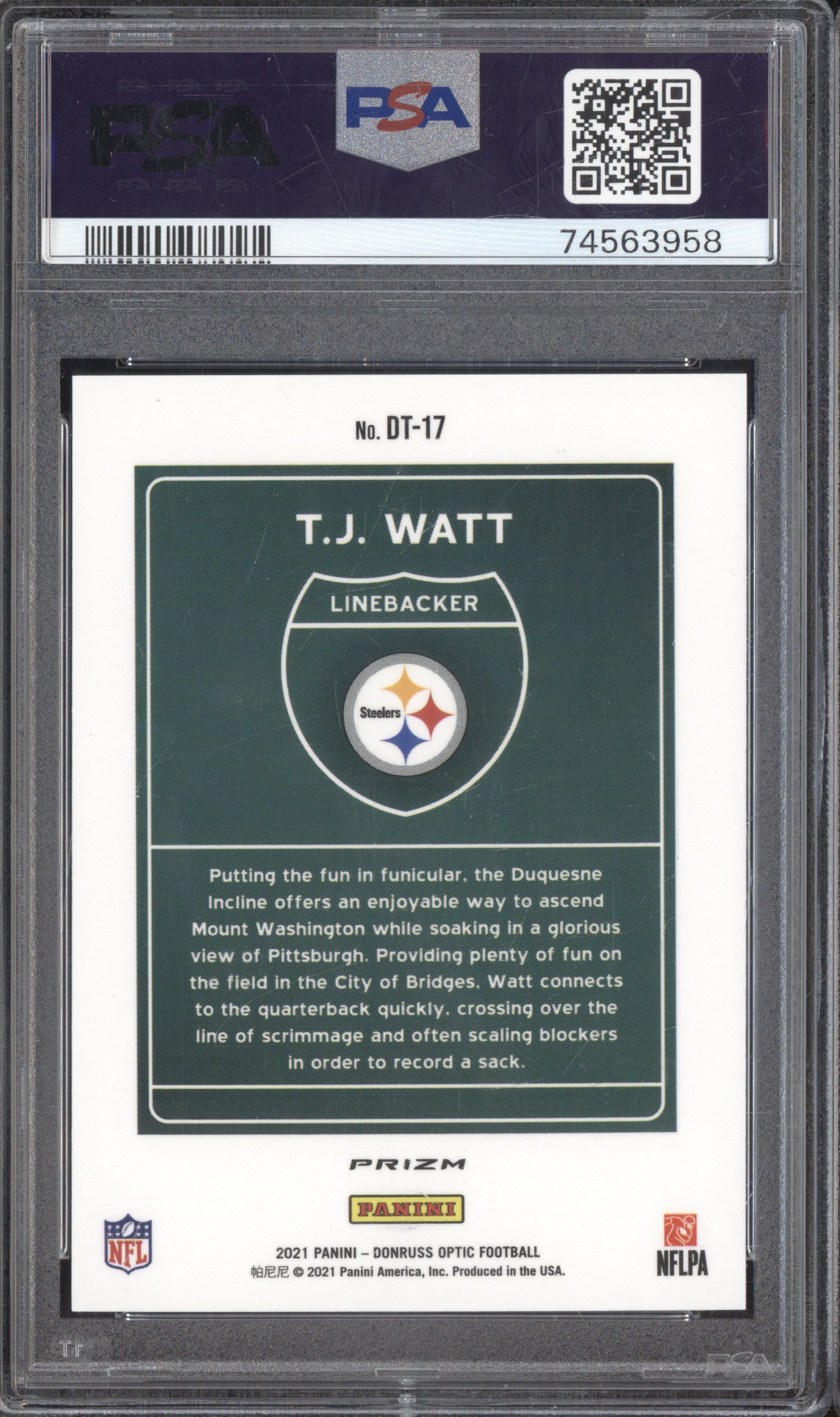 TJ Watt 2021 Panini Donruss Optic DT-17 Downtown PSA 10