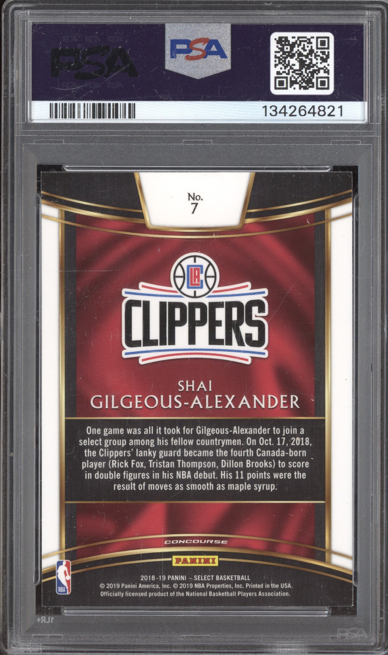 2018-19 Panini Select 7 Shai Gilgeous-Alexander RC PSA 10