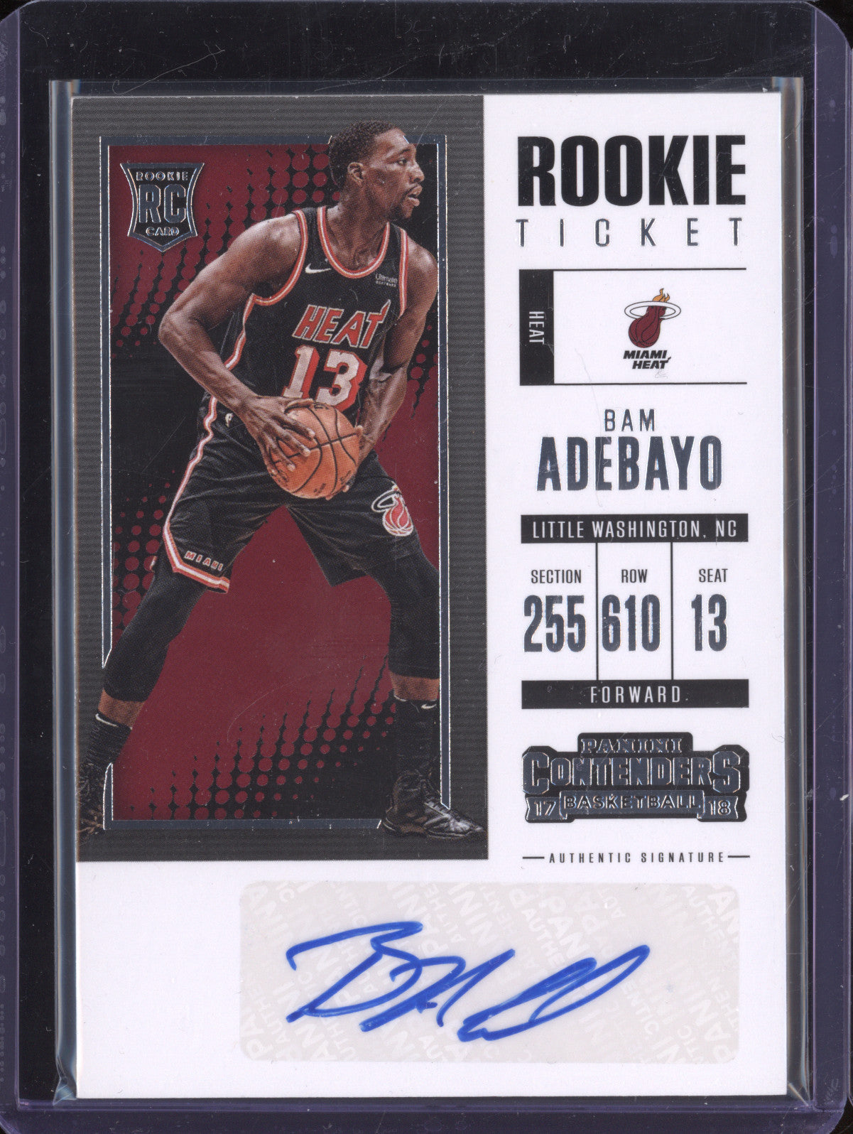 Bam Adebayo 2017-18 Panini Contenders ST-BAM Rookie Season Ticket Auto RC