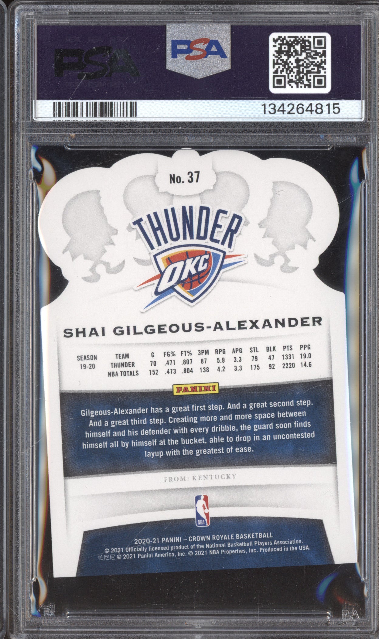 2020 Panini Crown Royale 37 Shai Gilgeous-Alexander Crystal Blue 02/99 PSA 9