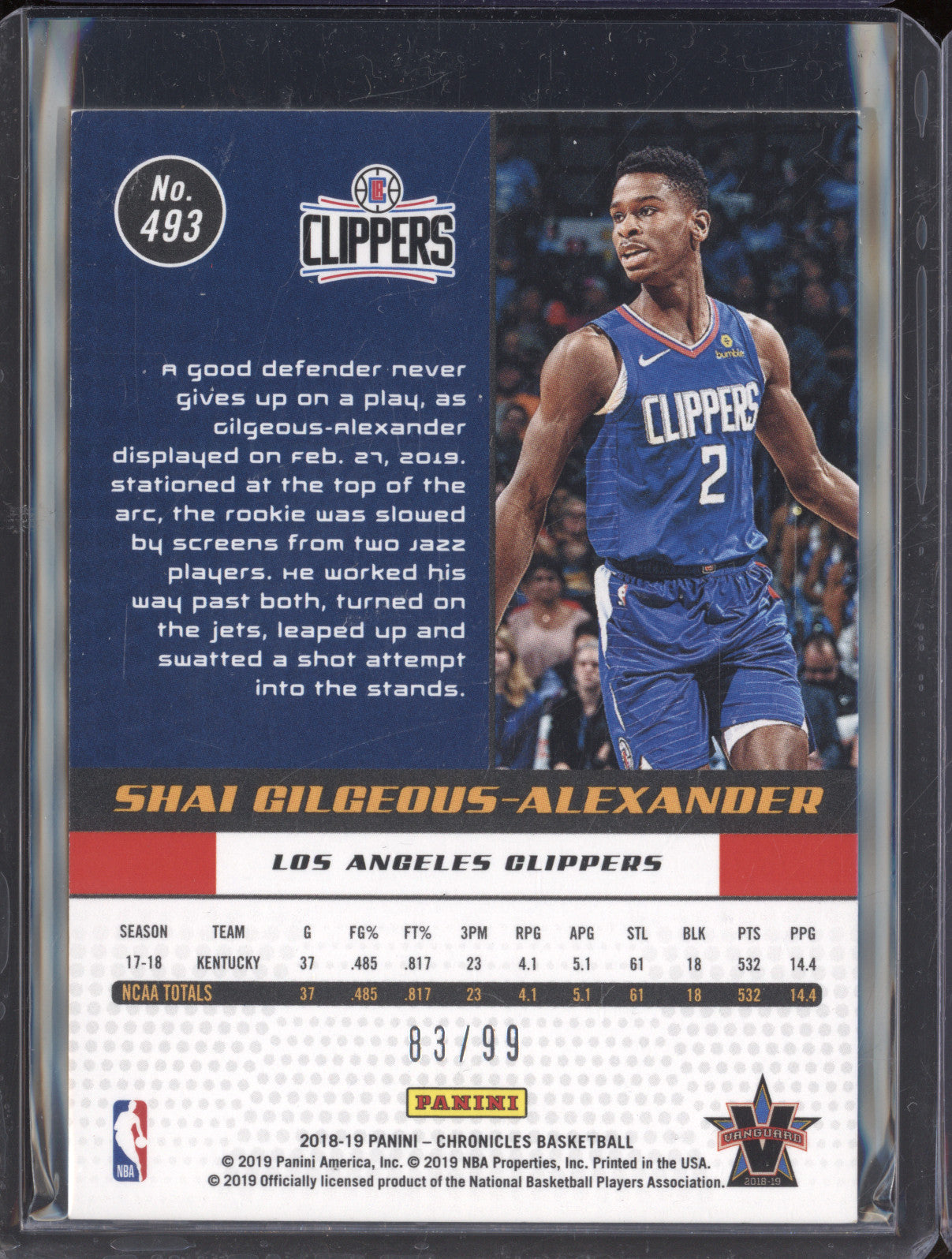Shai Gilgeous-Alexander 2018-19 Panini Chronicles 493 Vanguard RC 83/99