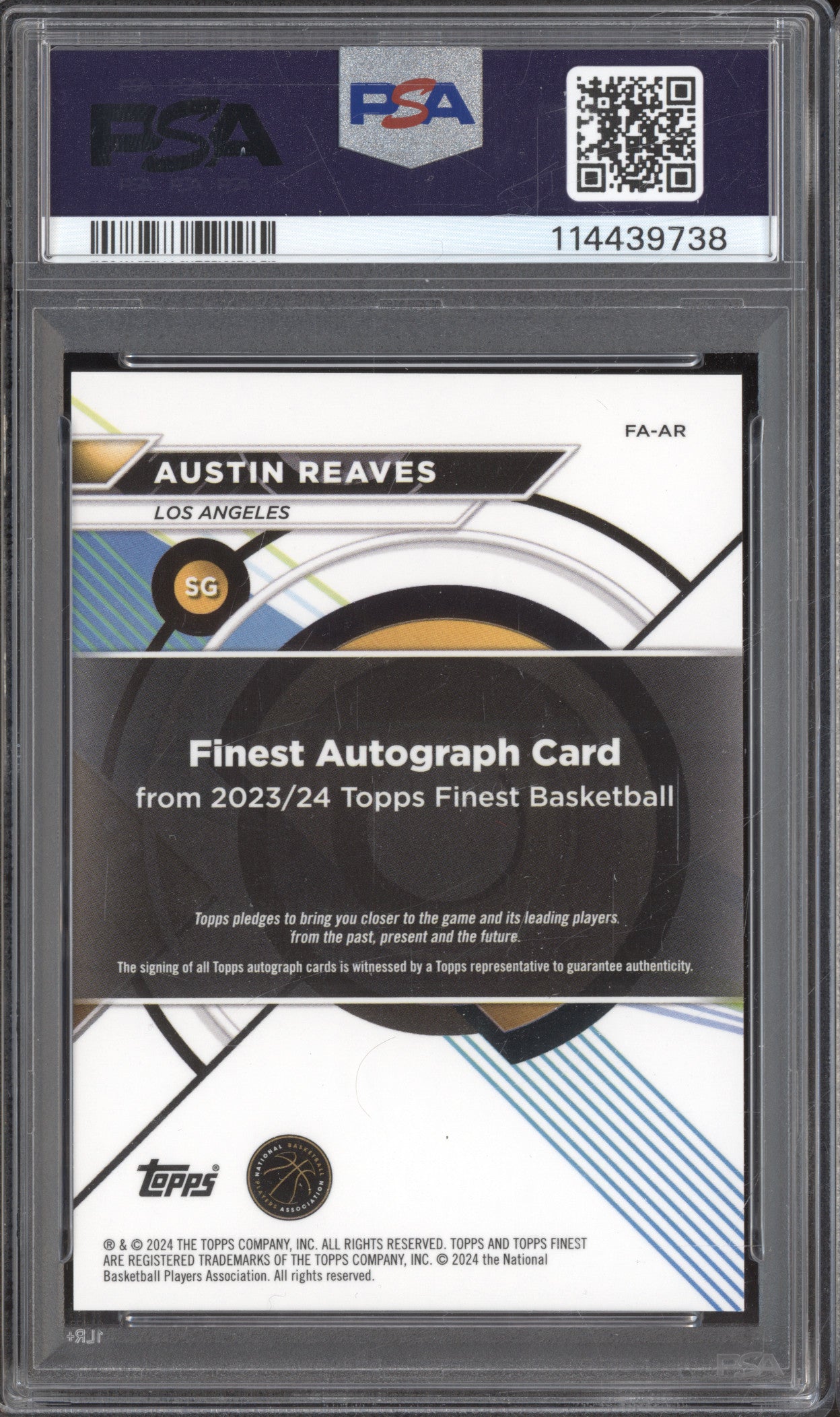 Austin Reaves 2023 Topps Finest AR Finest Autograph Black Refractor 08/25 PSA 10