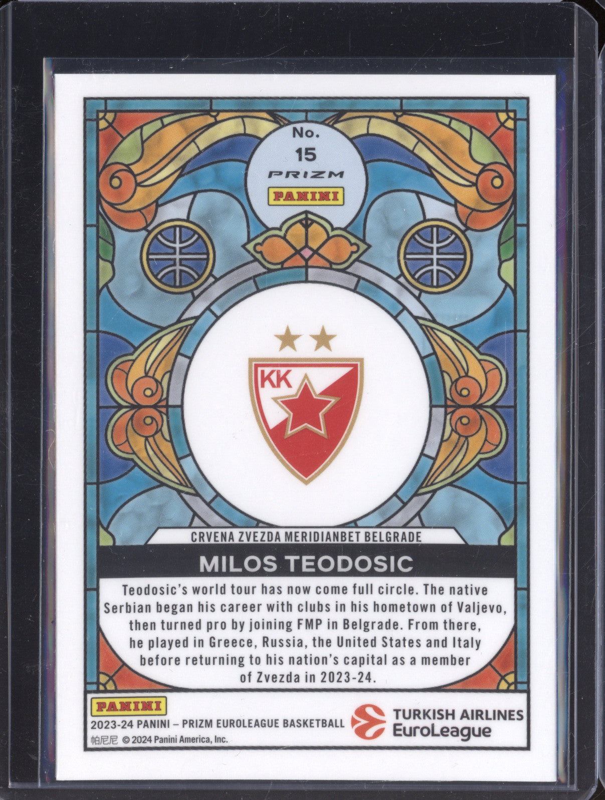 Milos Teodosic 2023-24 Panini Prizm EuroLeague 15 Stained Glass