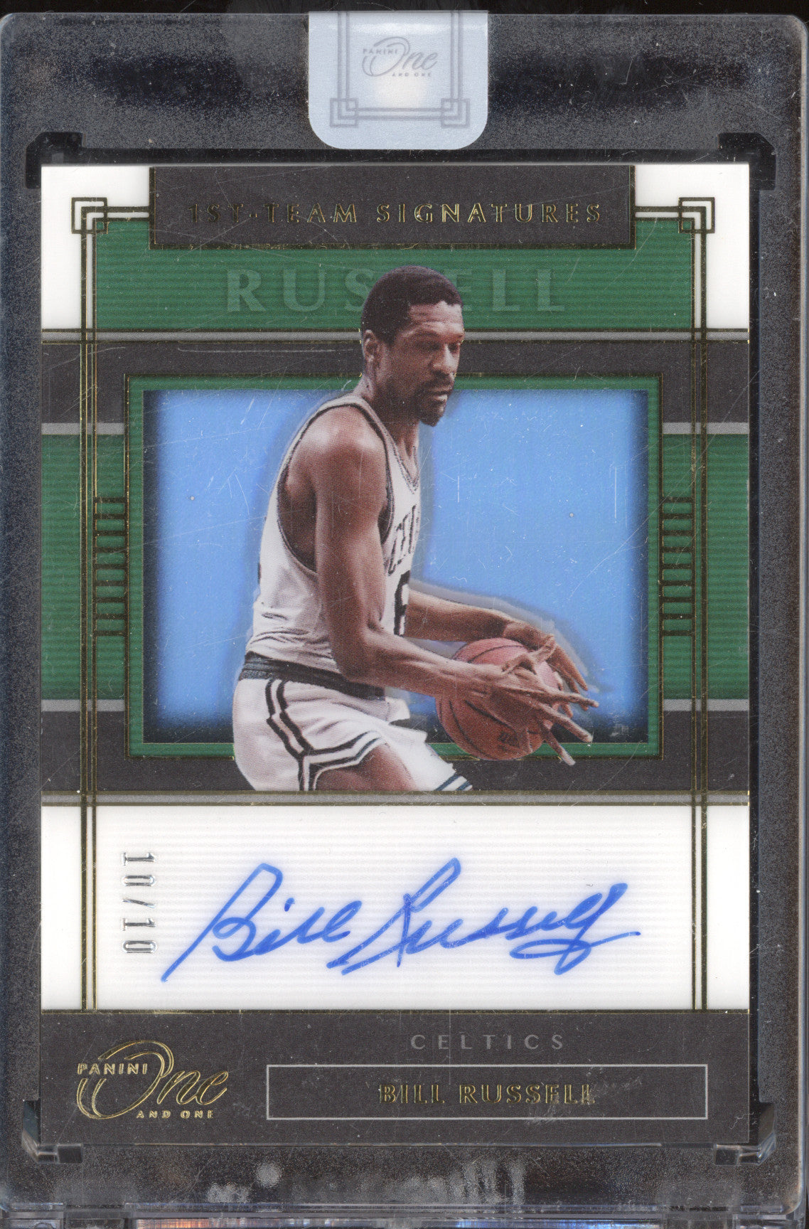 Bill Russell 2019-20 Panini One and One FT-BRS First-Team Signatures Gold 10/10