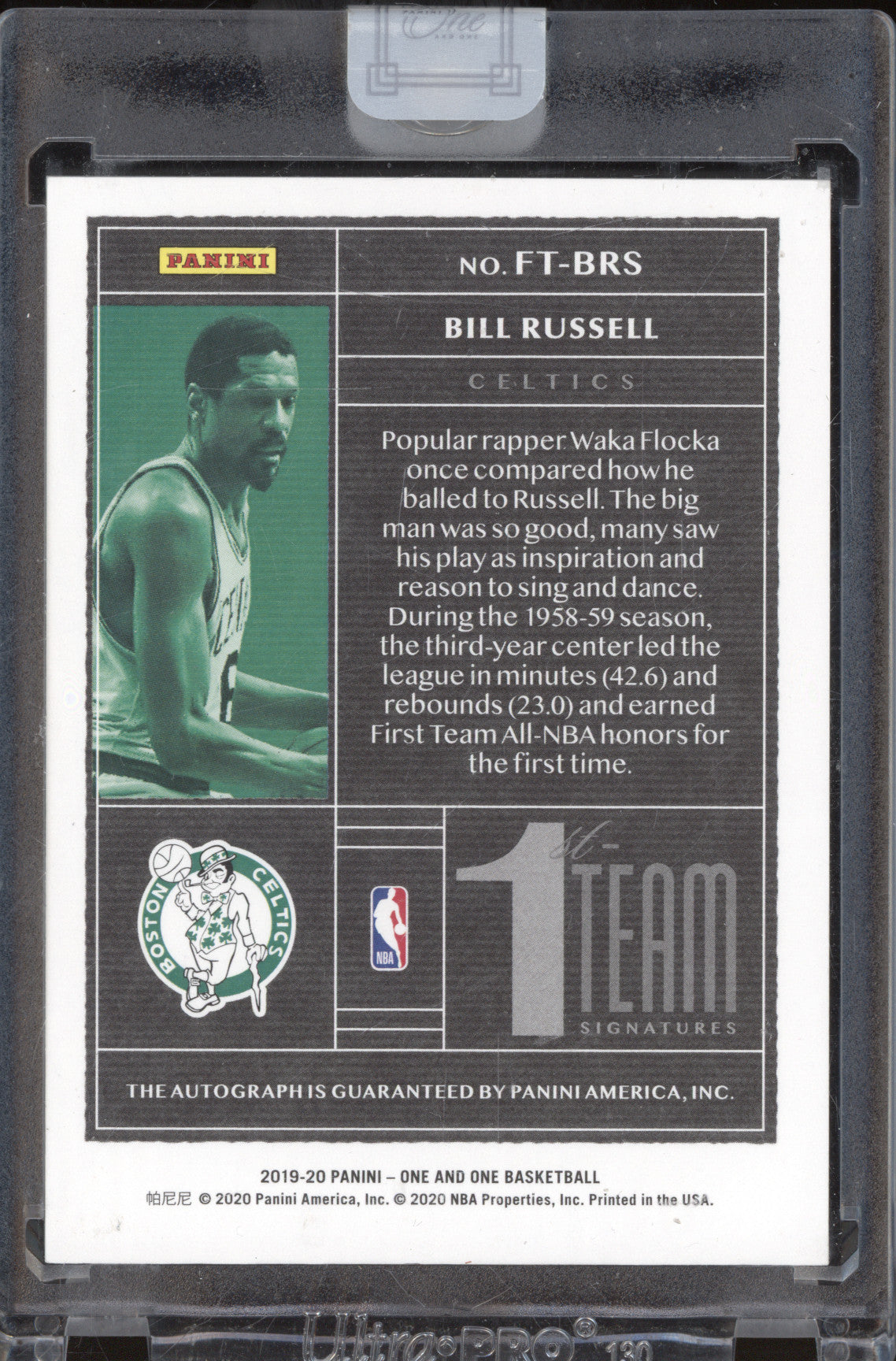 Bill Russell 2019-20 Panini One and One FT-BRS First-Team Signatures Gold 10/10