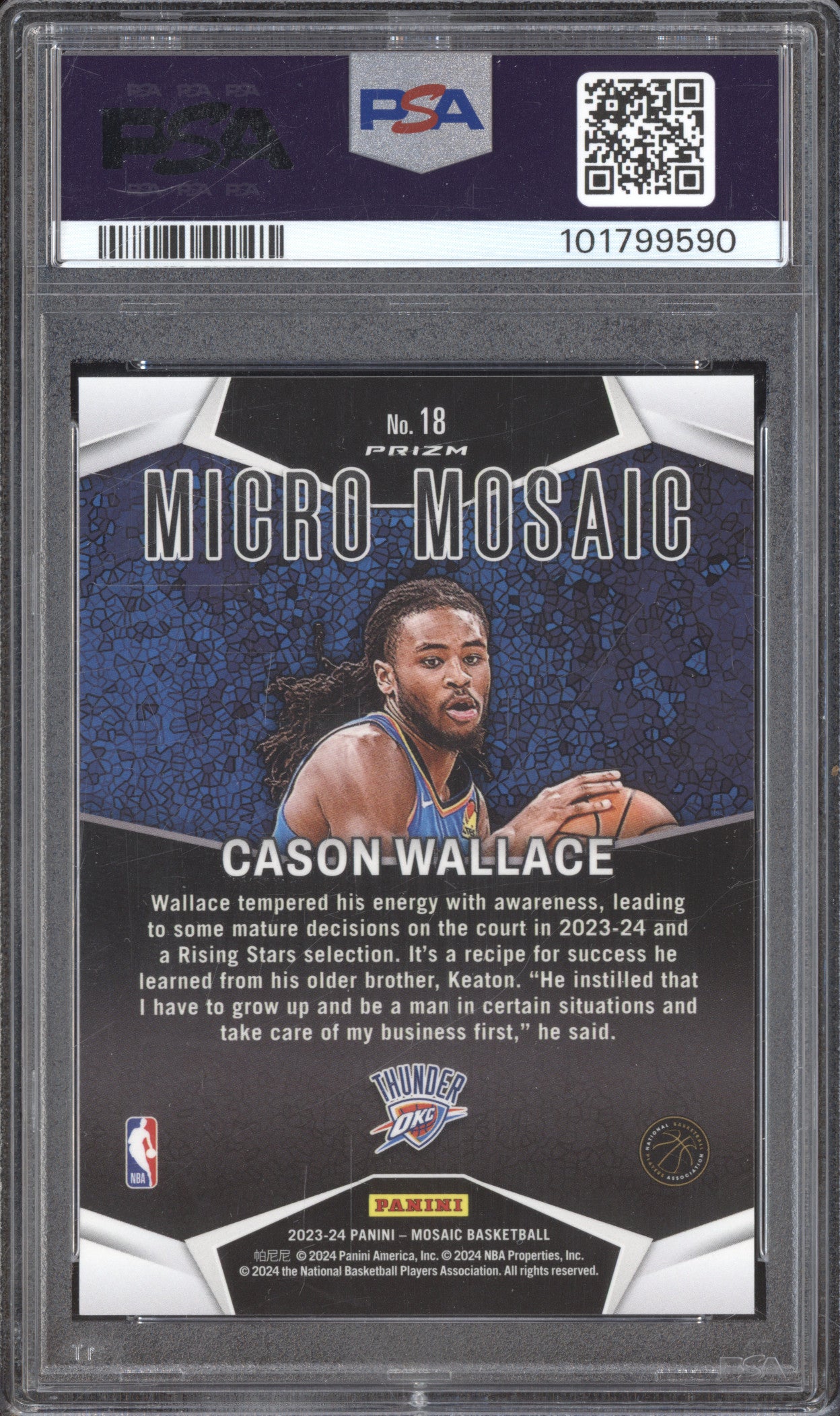 Cason Wallace 2023-24 Panini Mosaic 18 Micro Mosaic RC PSA 10