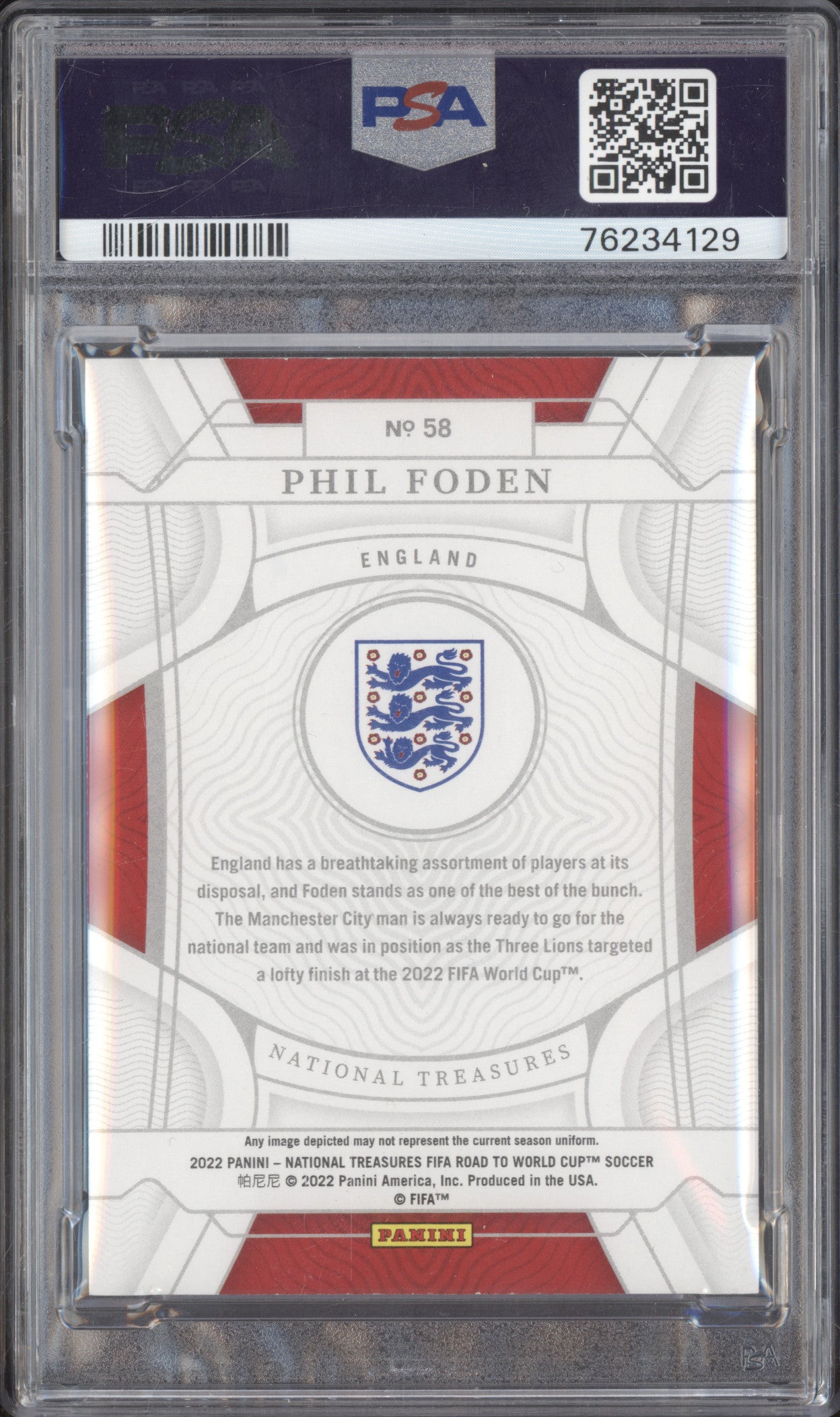 Phil Foden 2022 Panini NT World Cup 58 Sapphire 11/25 PSA 9