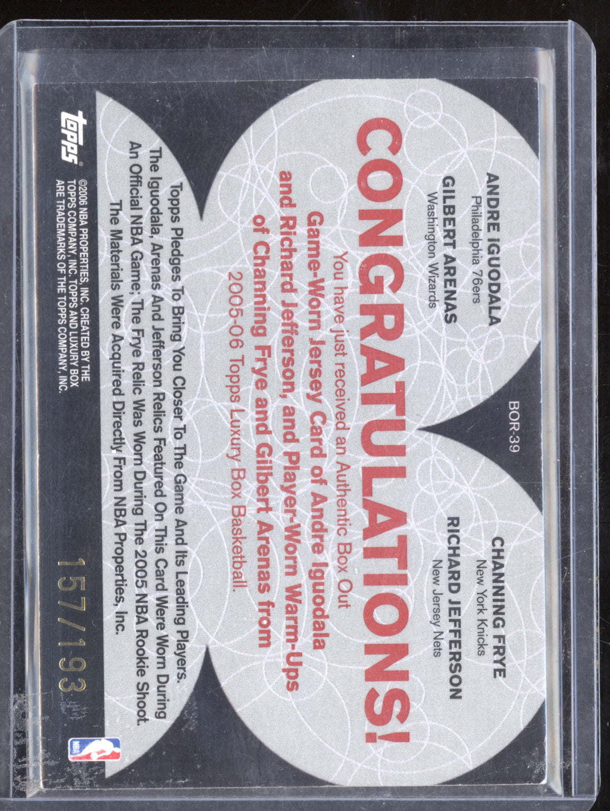 Iguodala Arenas Frye Jefferson 2005-06 Topps Luxury Box BOR-39 Quad Jersey /193