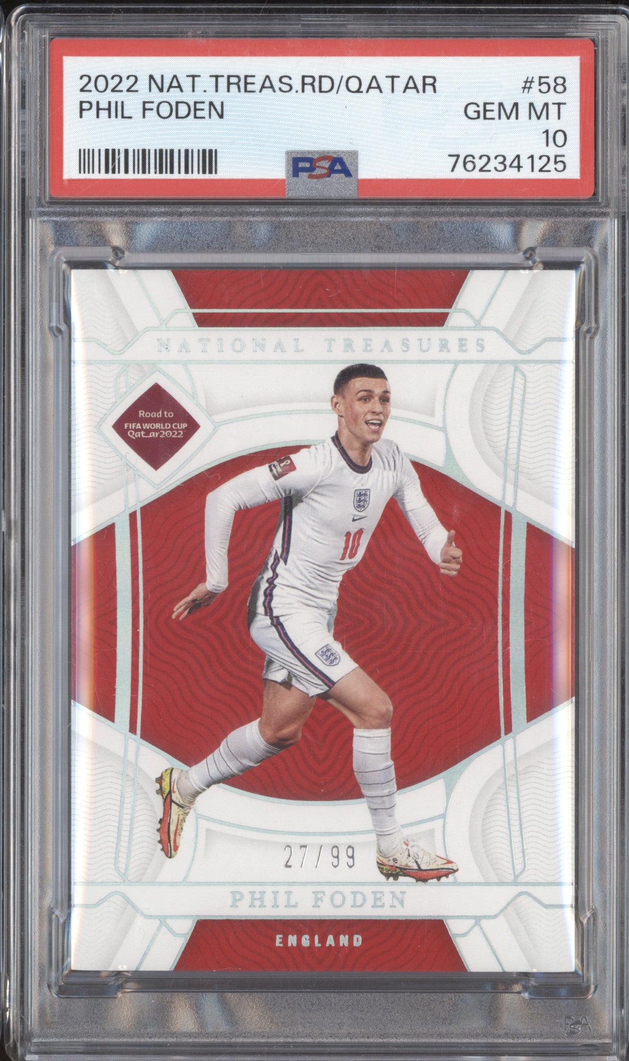 Phil Foden 2022 Panini NT World Cup 58 27/99 PSA 10