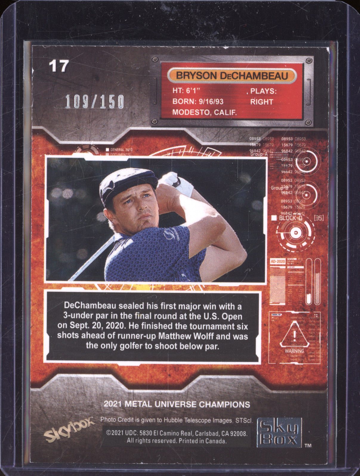 Bryson DeChambeau 2021 Skybox Universe Champions 17 Red Precious Metal Gems /150