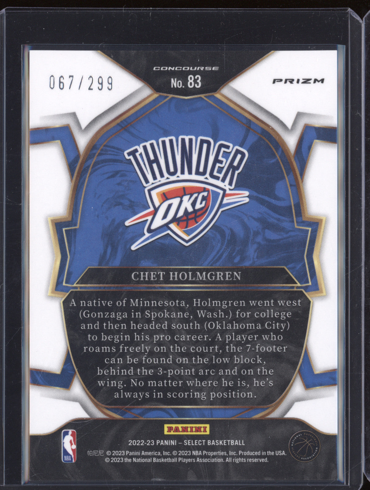 Chet Holmgren 2022-23 Panini Select 83 Light Blue RC 67/299