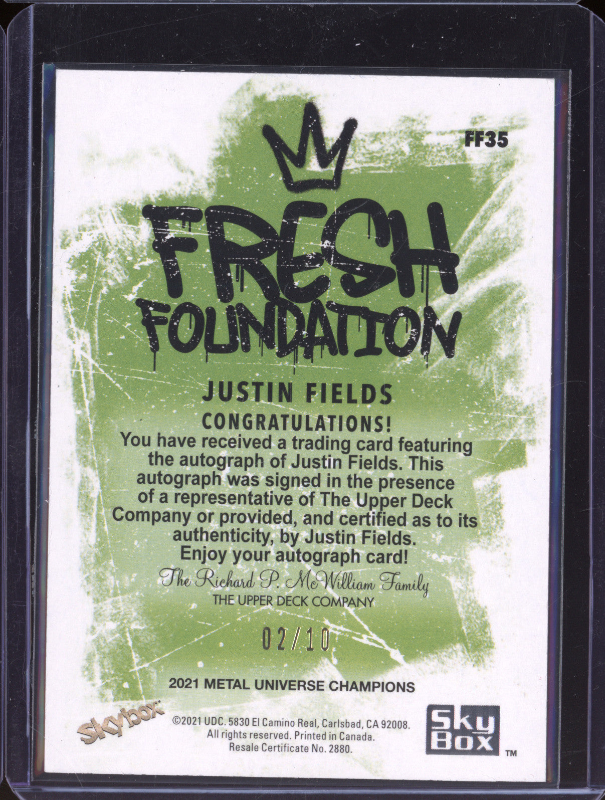 Justin Fields 2021 Skybox Universe Champions FF35 Fresh Foundation Gold Auto /10