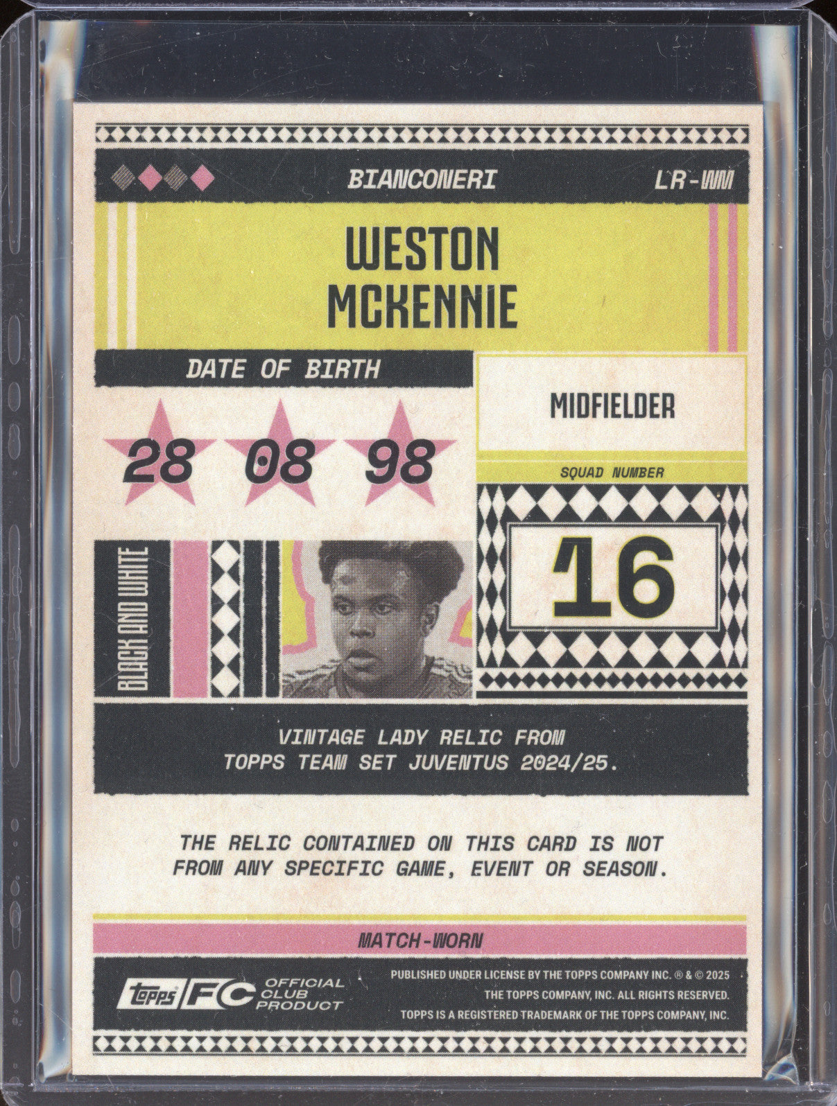 Weston Mckennie 2024-25 Topps Team Set Juventus FC LR-WM Vintage Lady Relic /250