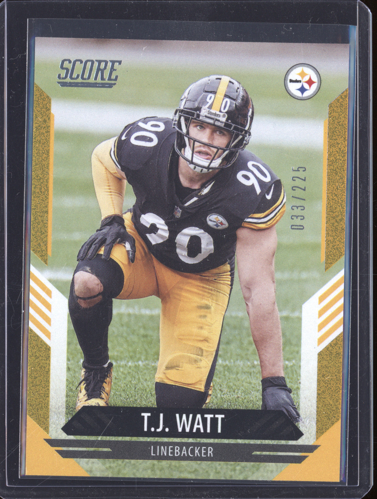T.J Watt 2021 Panini Score 117 Gold Dots 033/225