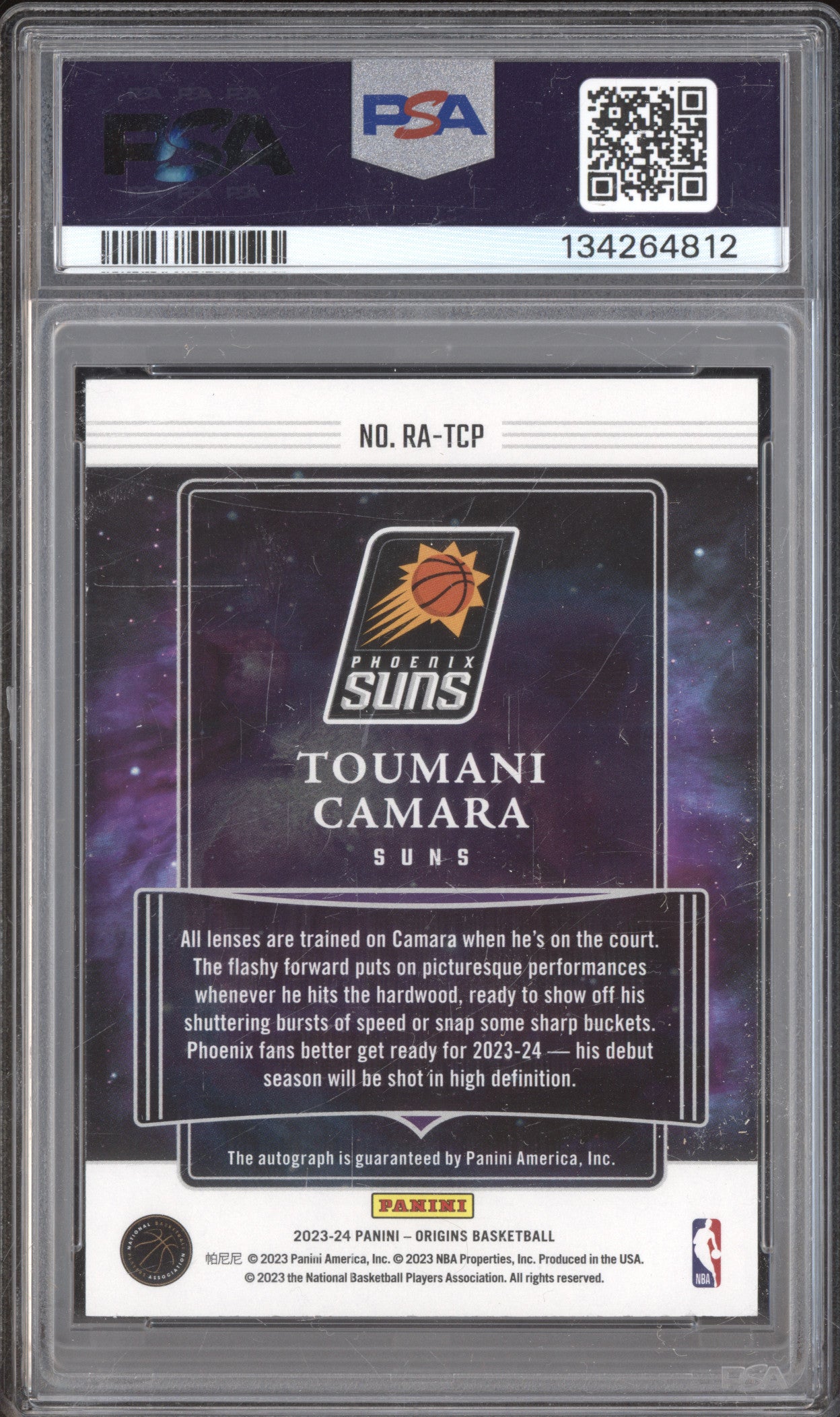 2023 Panini Origins #RATCP Toumani Camara Rookie Autographs RC PSA 8