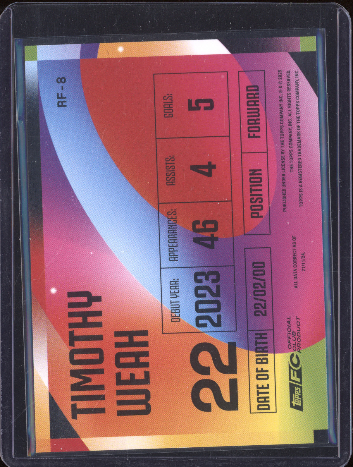 Timothy Weah 2024-25 Topps Team Set Juventus FC RF-8 Rainbow Flick