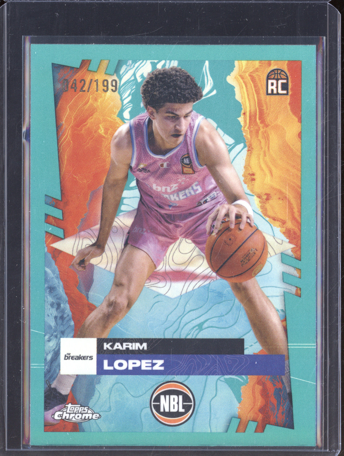 Karim Lopez 2024 Topps Chrome NBL 51 Aqua Refractor 042/199