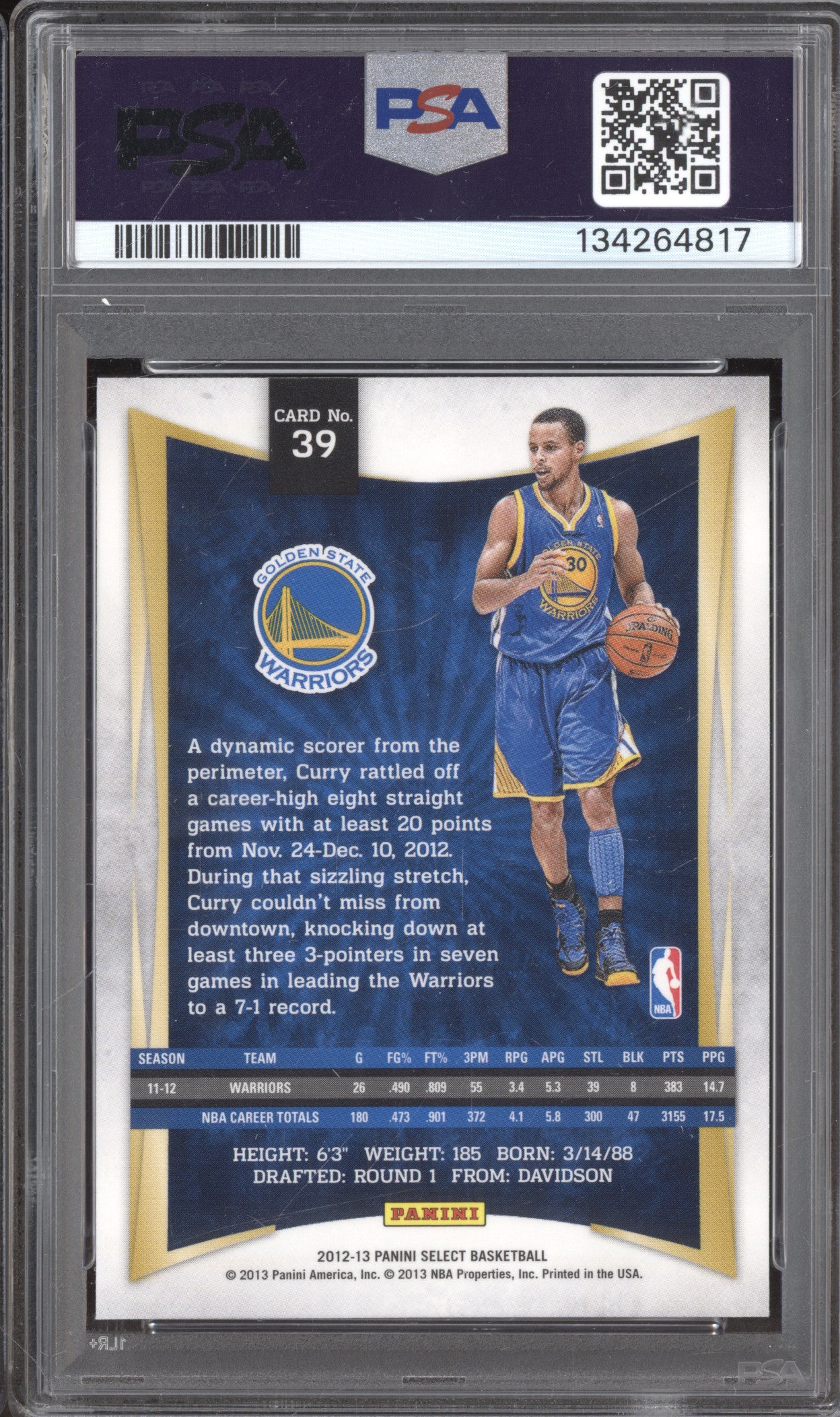2012 Panini Select 39 Stephen Curry PSA 9